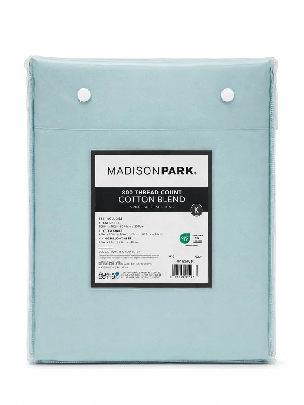 Madison Park 800TC King Sheet Set Aqua NWT
